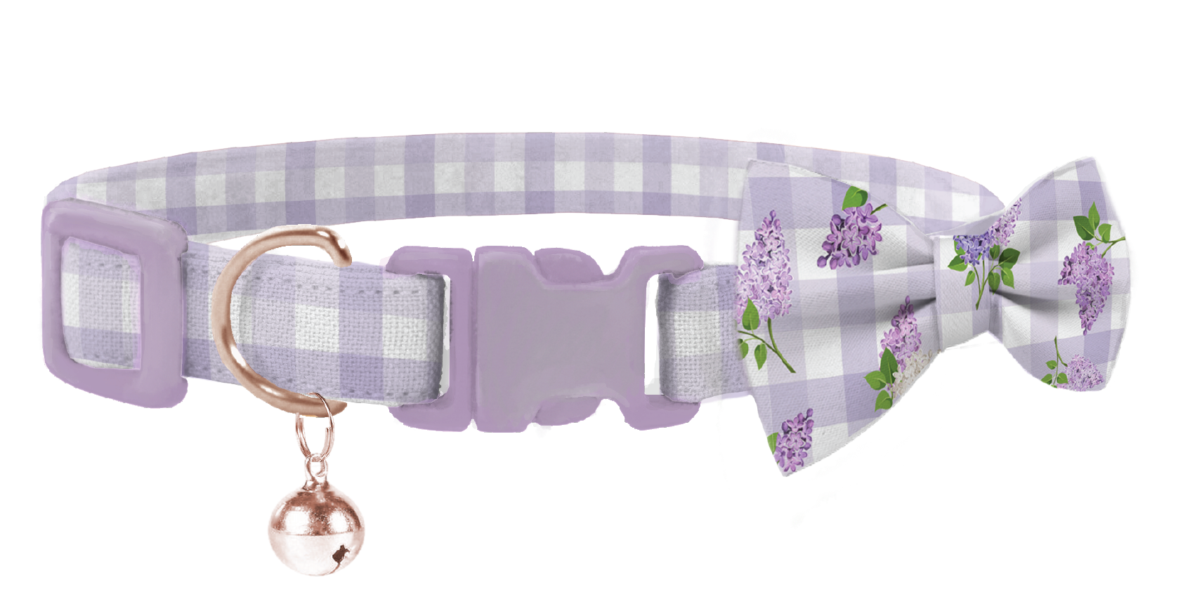 Gingham Lilac Cat Safety Collar & Bell