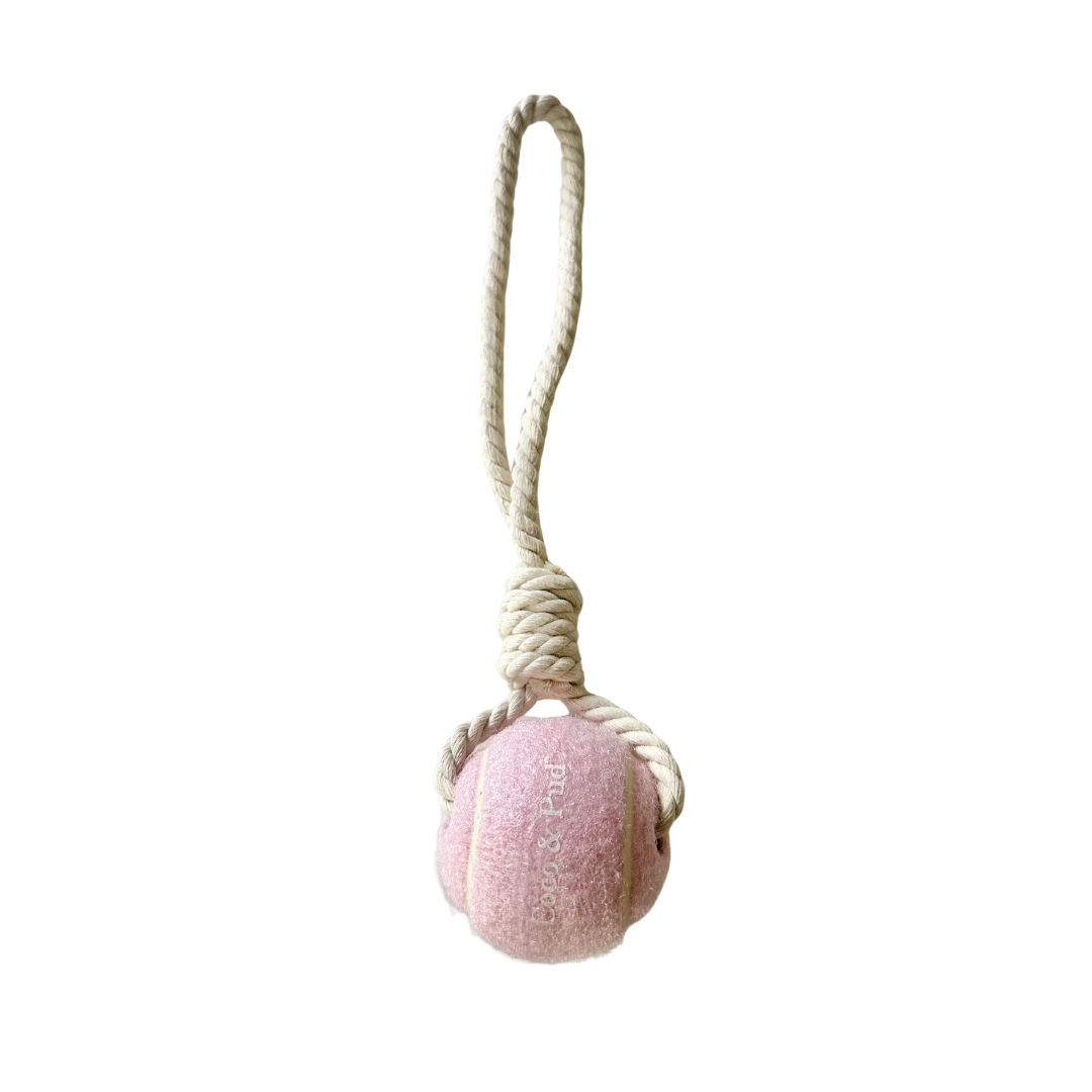 Tennis Ball & Rope Dog Toy - Pink