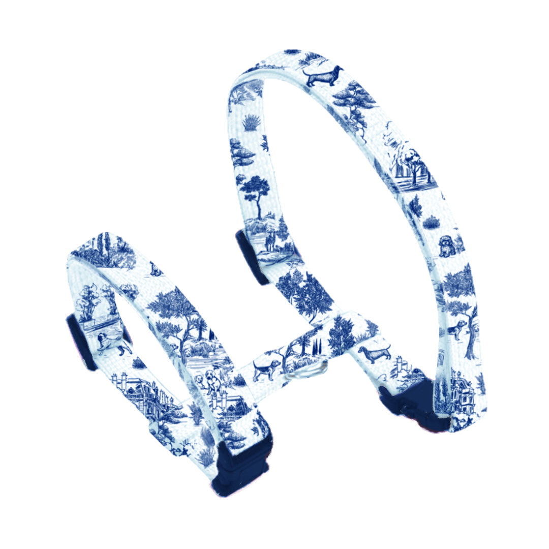 Coco and Pud Toile de Chien Cat Harness Navy