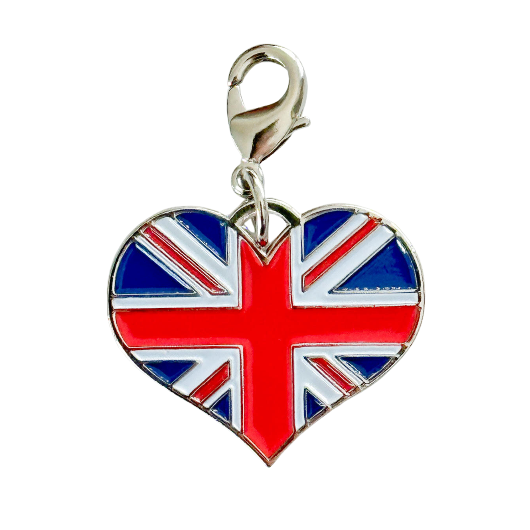 Coco & Pud Union Jack Heart ID Tag Silver