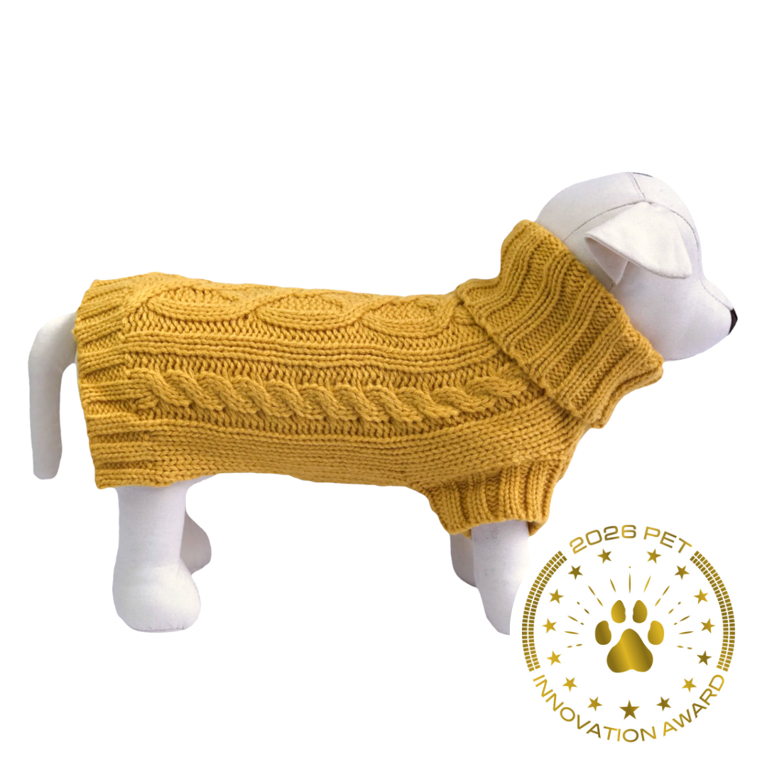 Coco & Pud Coco Cable Dog Sweater/ Dog Jumper - Mustard
