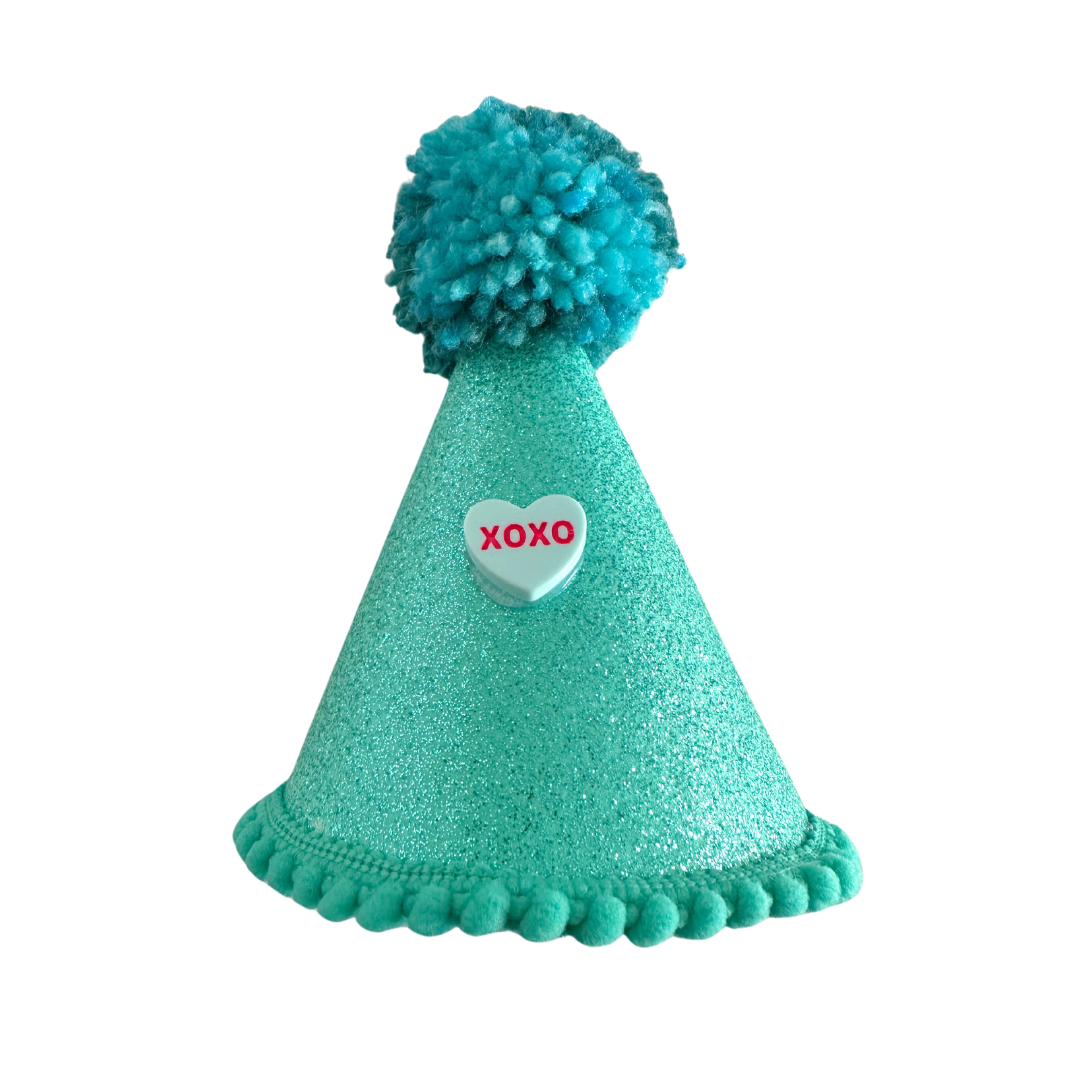Coco Pud XOXO Aqua Glitter Dog Party Hat
