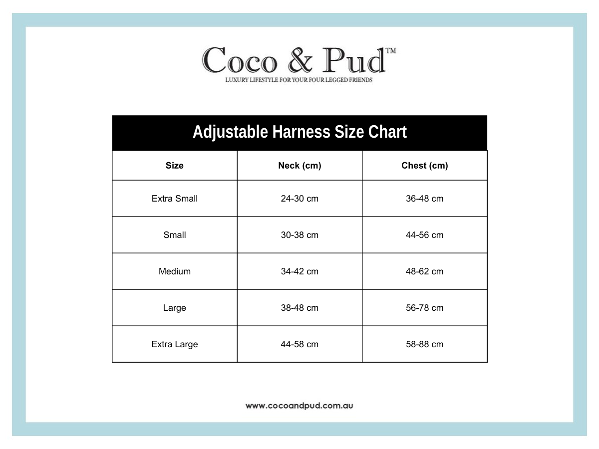 Coco & Pud Oodles of Fun Adjustable Dog Harness Size Chart
