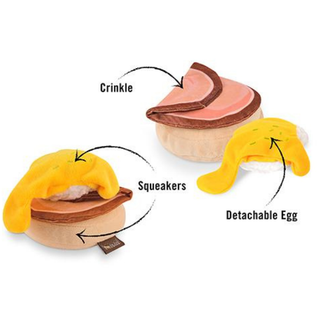 Coco & Pud Barking Brunch Bennys benedict Dog Toy diagram