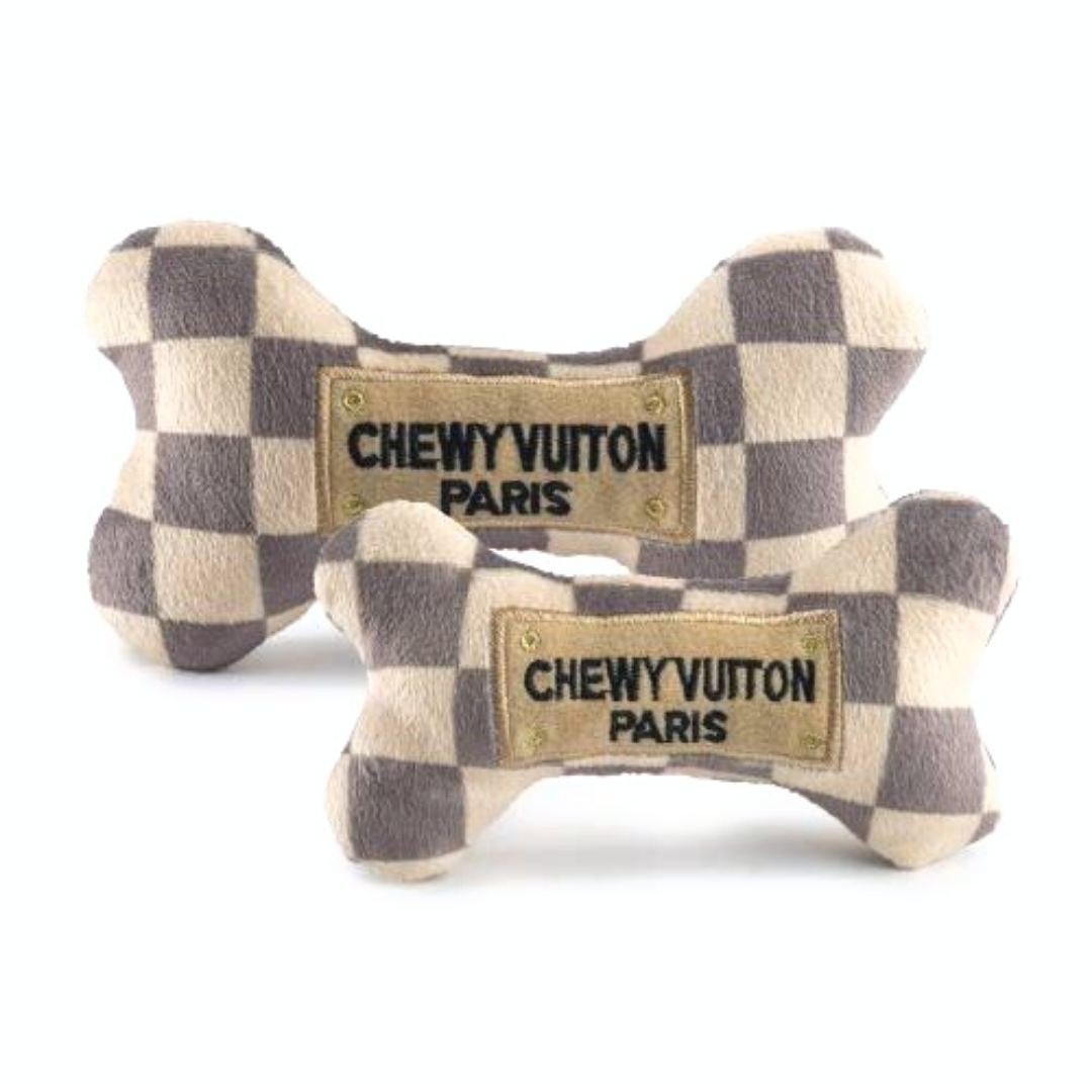 Checker Chewy Vuiton Bone Dog Toy - Coco & Pud