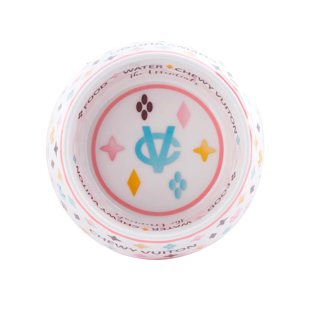 White Chewy Vuiton Dog Bowl - 3 Sizes