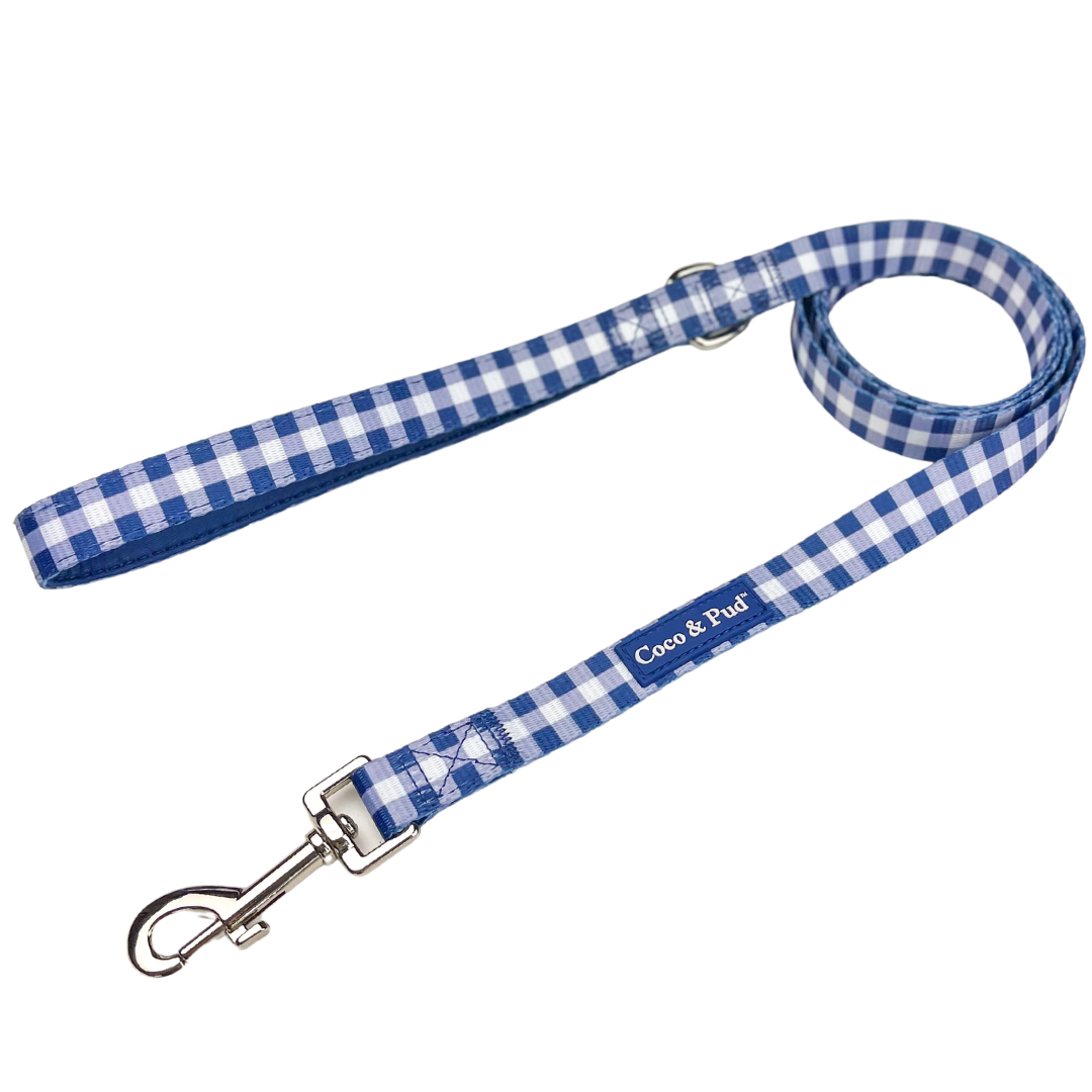 Gingham French Navy Dog lead/ Leash