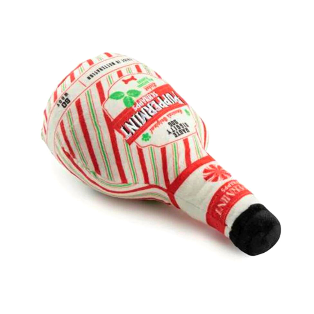 Coco & Pud Puppermint Schnapps Bottle Dog toy laying down - Haute DiggityDog