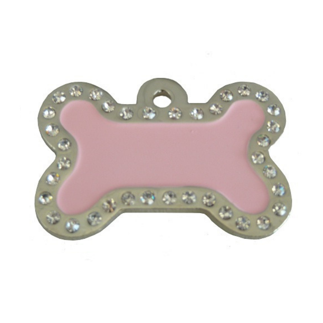 Coco & Pud Crystal Bone ID Tag - Pink & Silver - Coco & Pud