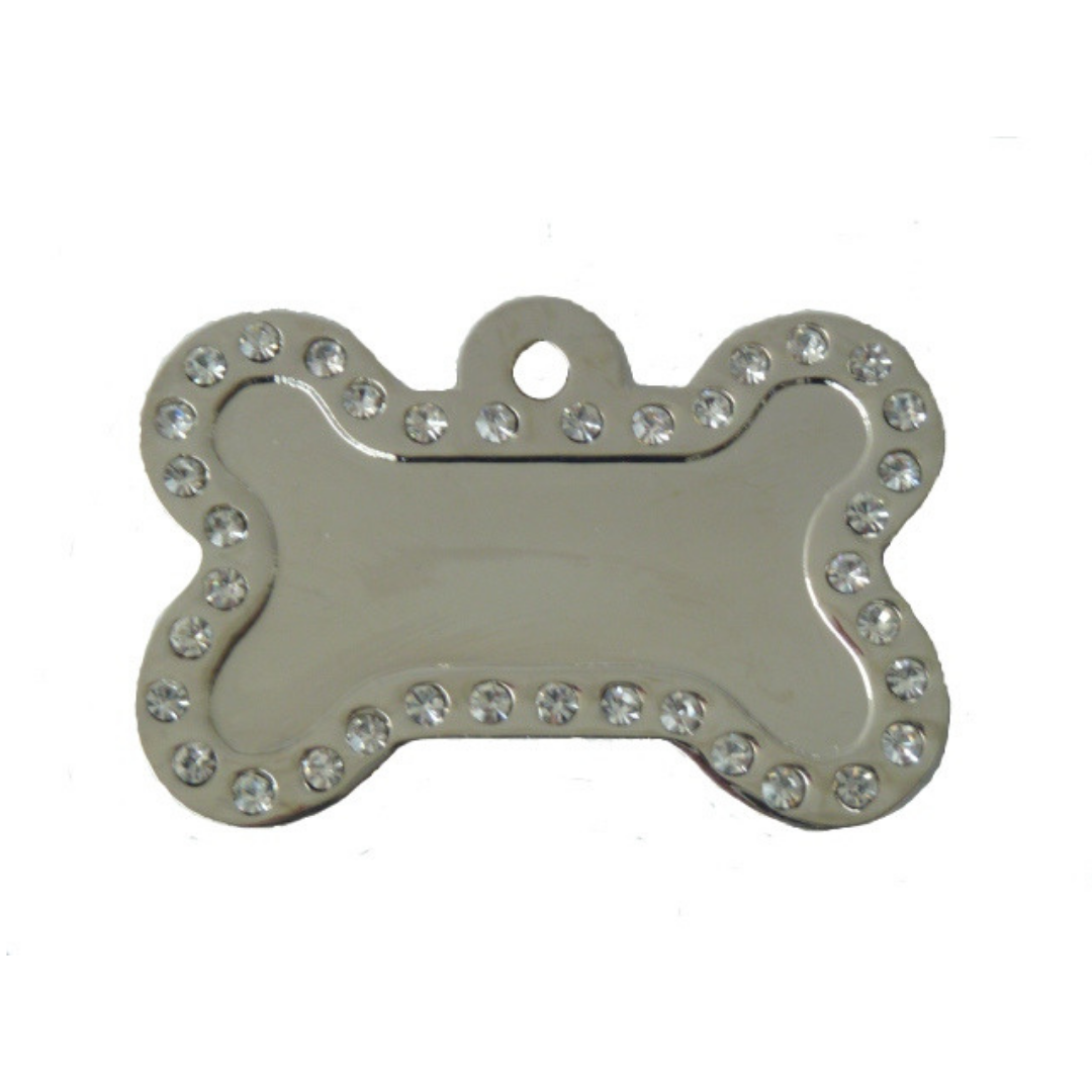 Coco & Pud Crystal Bone ID Tag - Silver - Coco & Pud