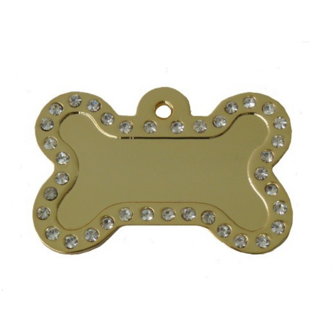 Coco & Pud Crystal Bone ID Tag - Gold - Coco & Pud