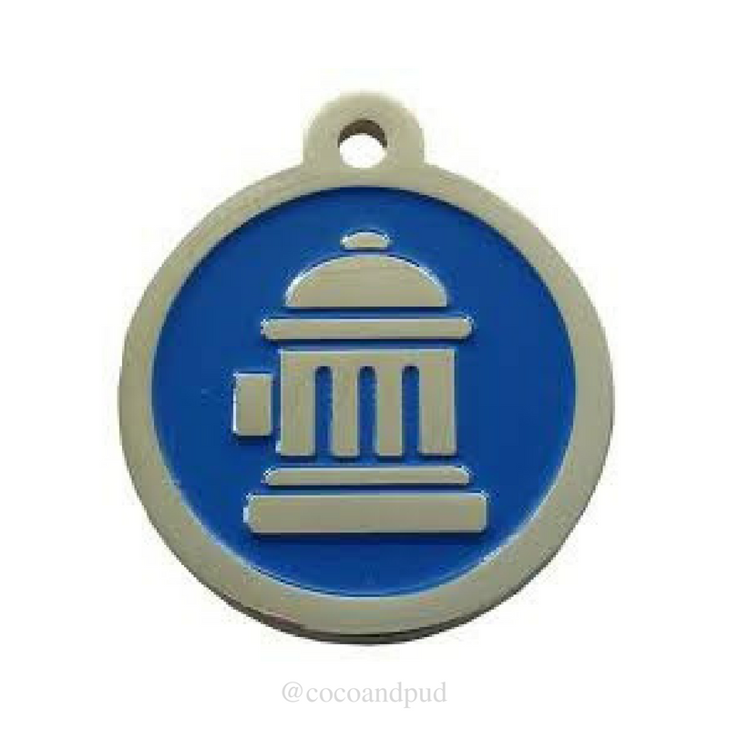 Fire Hydrant ID Tag - Blue & Silver - Coco & Pud