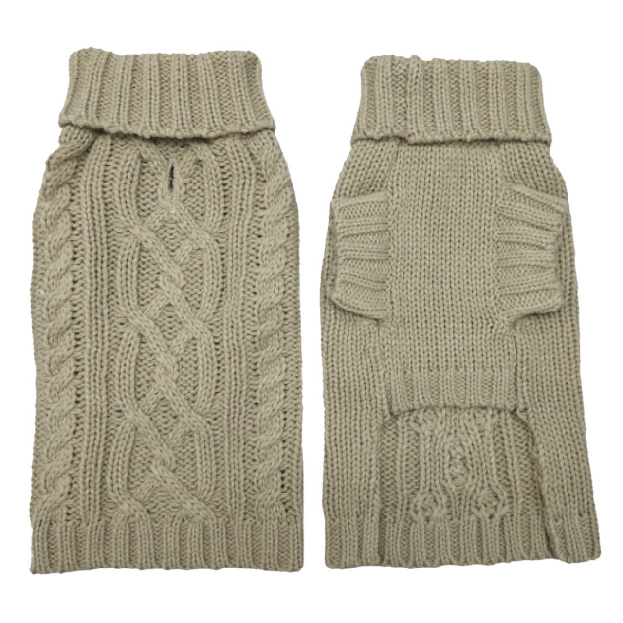 Coco & Pud Cable Dog Sweater Oatmeal Front & back