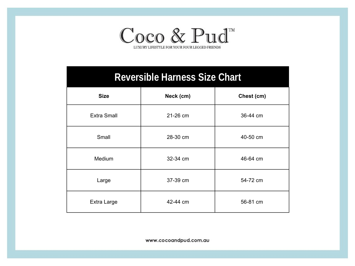 Coco & Pud Reversible Harness Size Chart