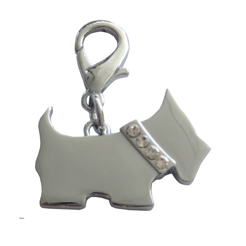 Scotty Dog Collar Charm - Silver/ Blue Crystals - Coco & Pud