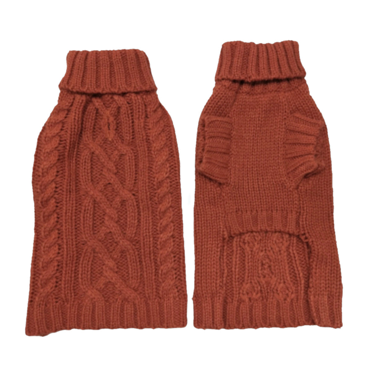 Coco & Pud Cable Dog Sweater Sienna front & back