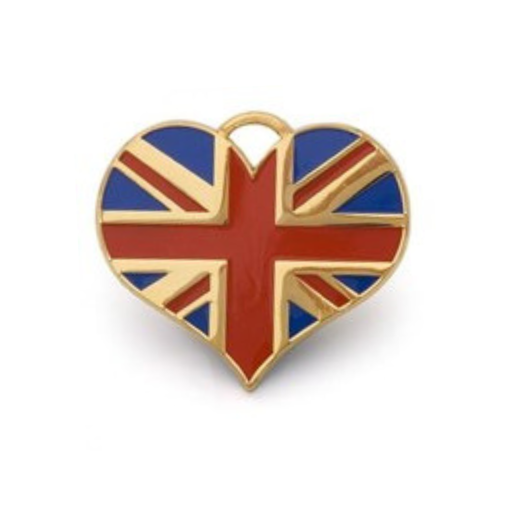 Union Jack Heart ID Tag - Gold - Coco & Pud