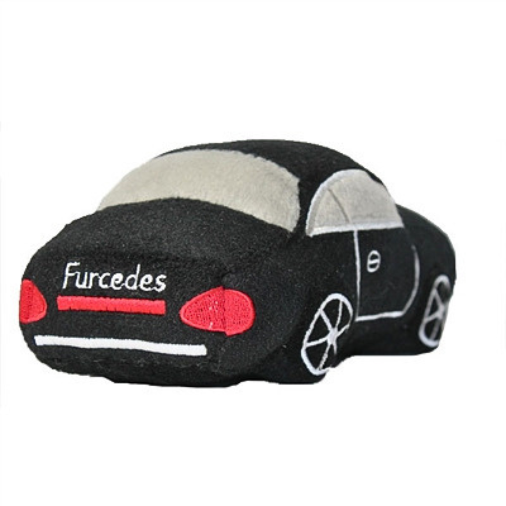 Coco & Pud - Furcedes plush black plush toy car rear view - Haute Diggity Dog