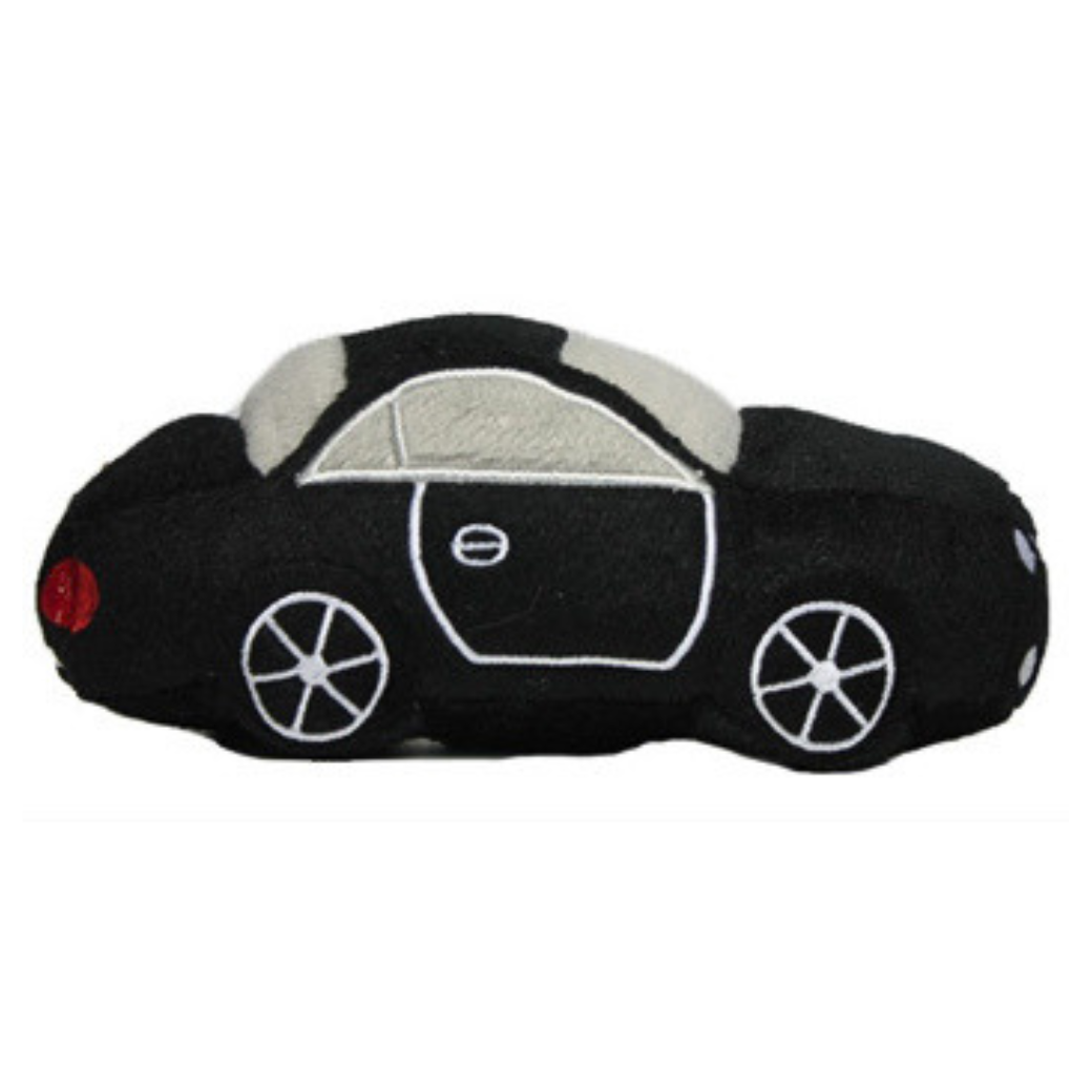Coco & Pud - A Furcedes car-shaped black plush dog toy side view - Haute Diggity Dog