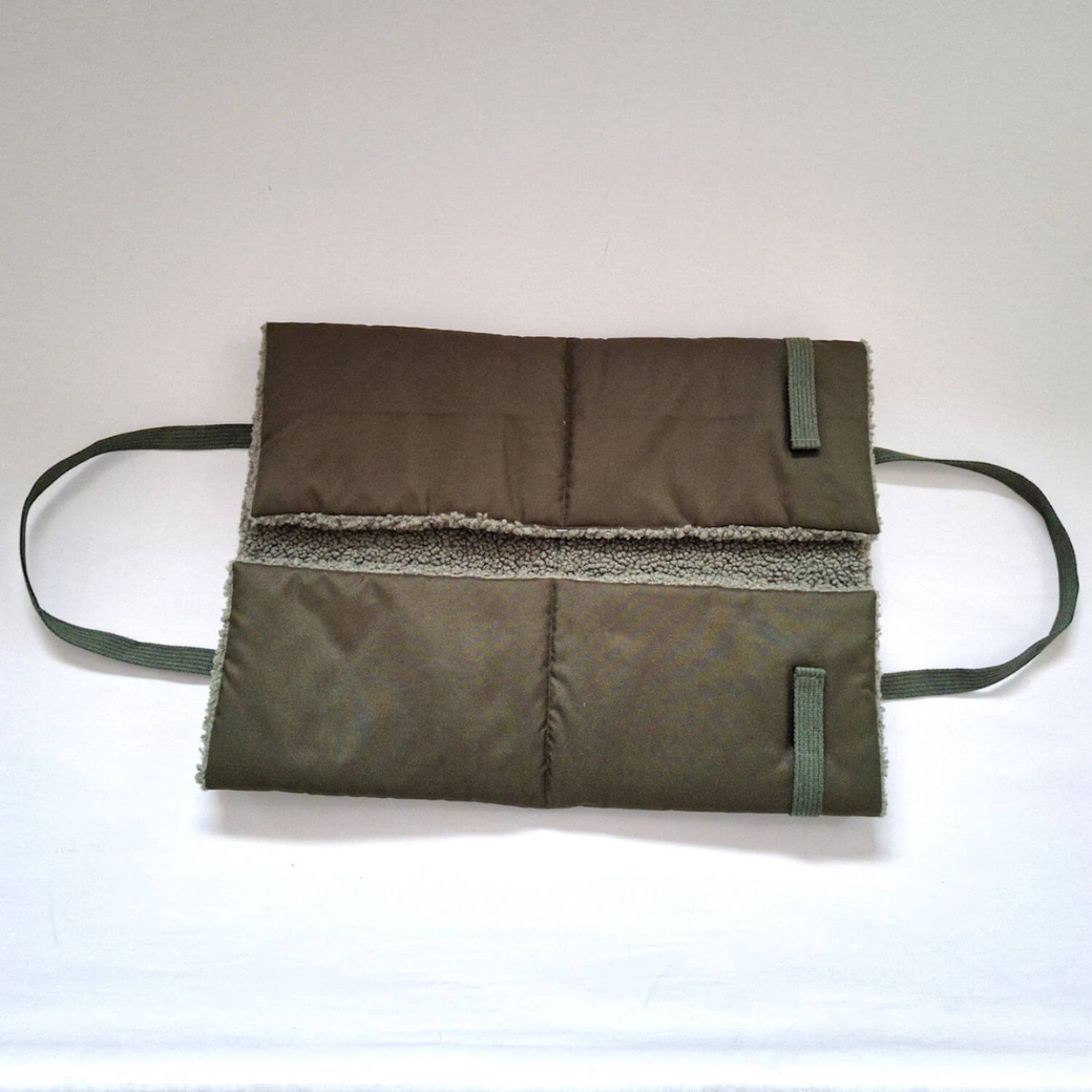 Coco & Pud - Matti Luxury Dog Travel Mat showing how it is folded and the materials f interior and exterior mat - Dogs in The City