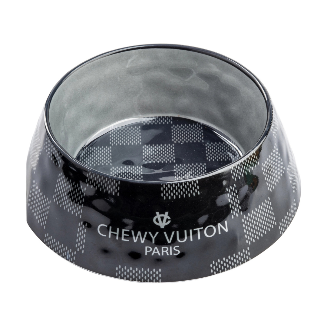 Coco & Pud Black Checker Chewy Vuiton Dog Bowl - Haute Diggity Dog