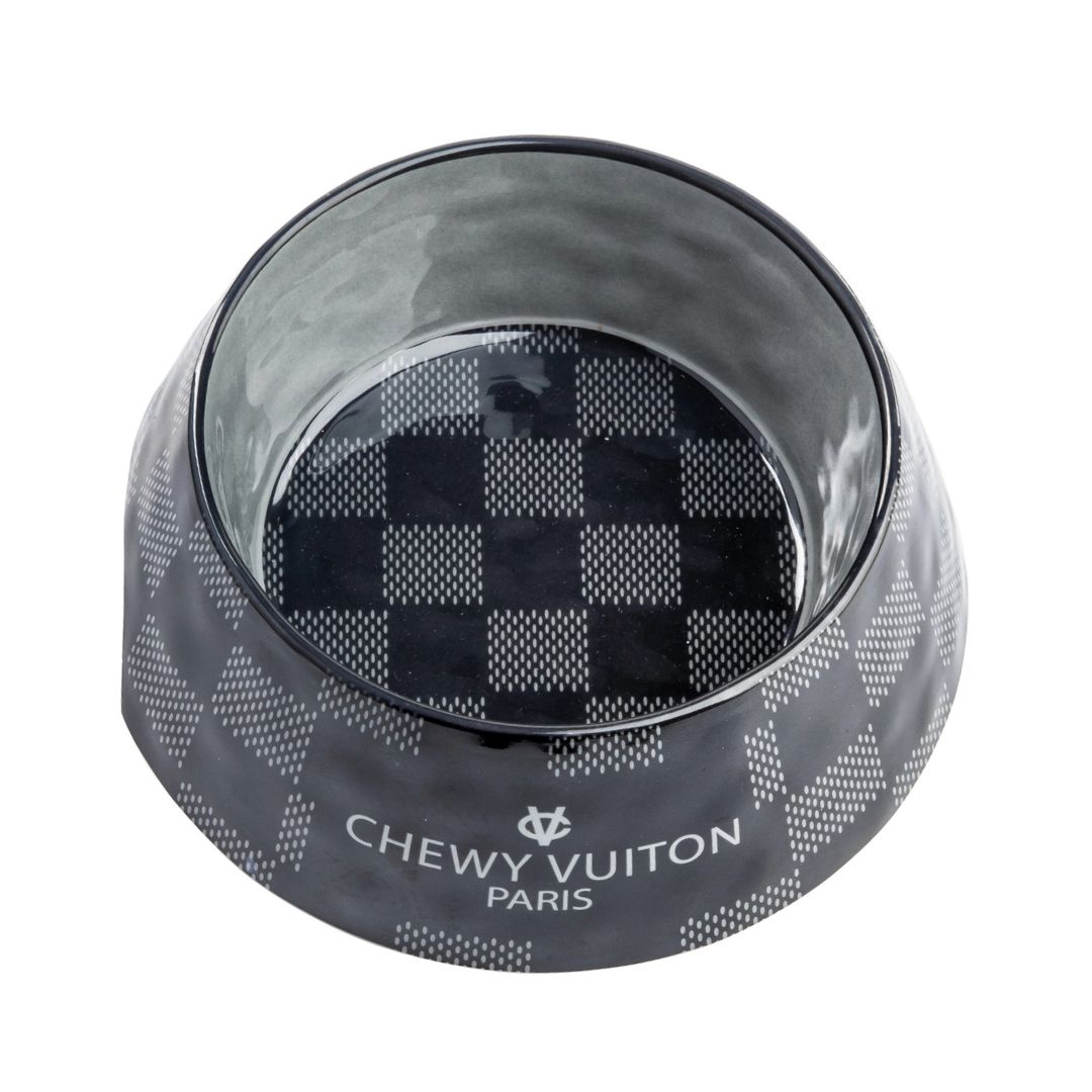Coco & Pud Black Checker Chewy Vuiton Pet Bowl - Haute Diggity Dog