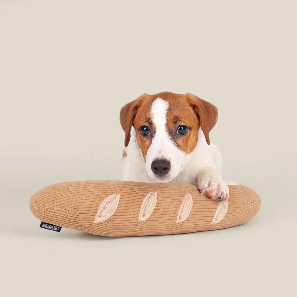 Coco & Pud Interactive Enrichment Baguette dog toy with Jack Russell dog   - Chewffon