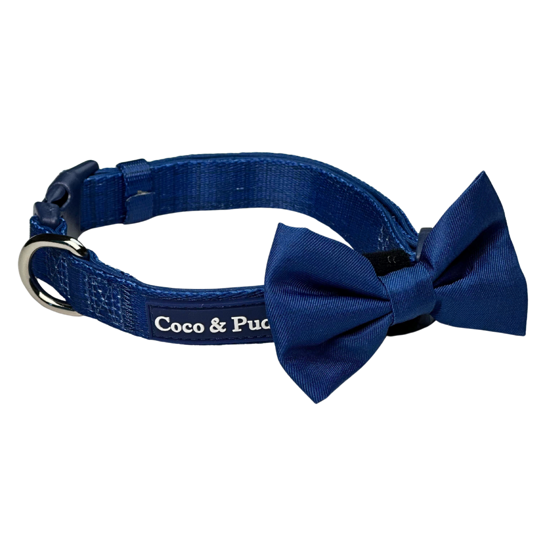 Coco & Pud Essential Pup Dog Collar with matching bow tie- Navy