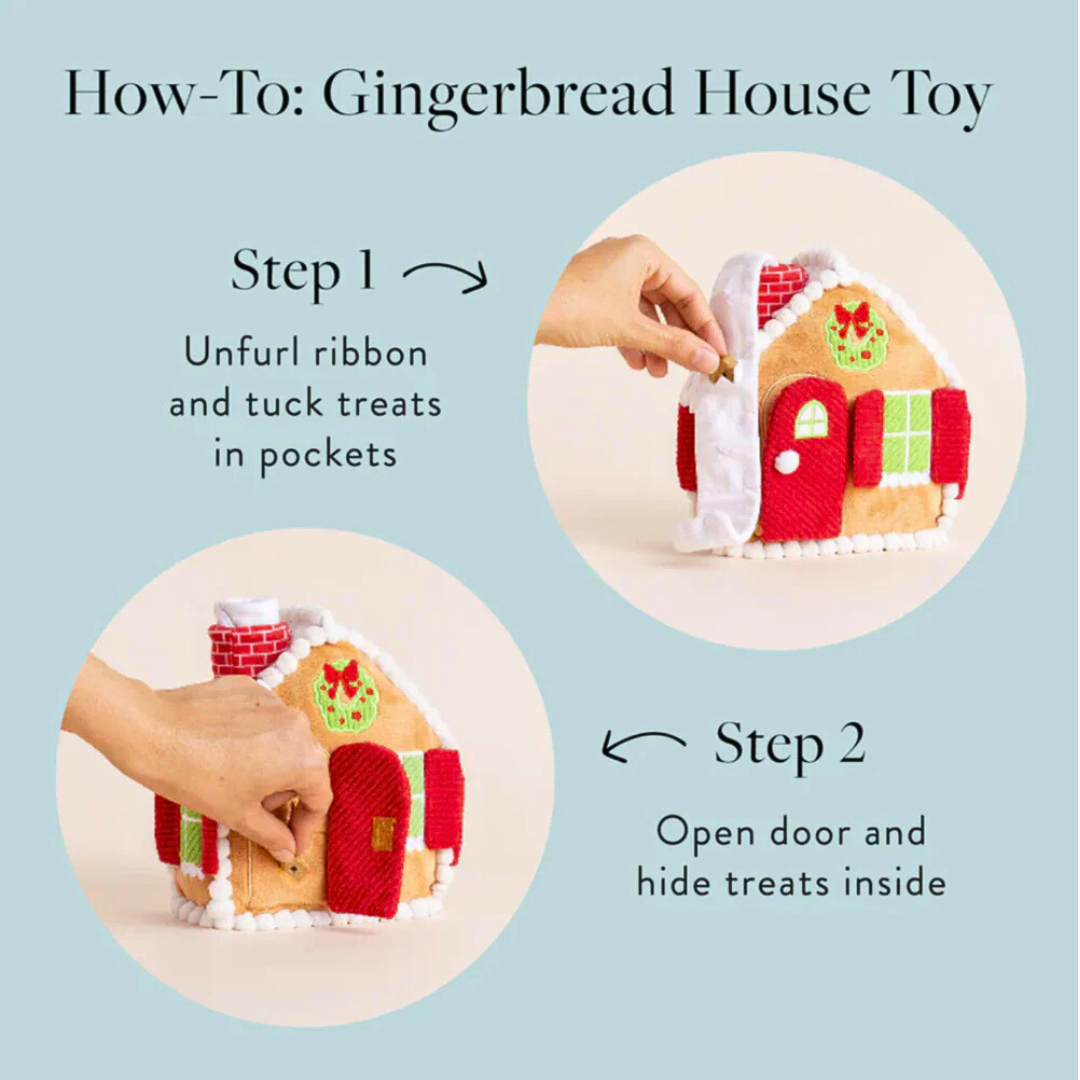 Coco & Pud Gingerbread House Interactive Snuffle Dog Toy instructions How to use - The Foggy Dog 