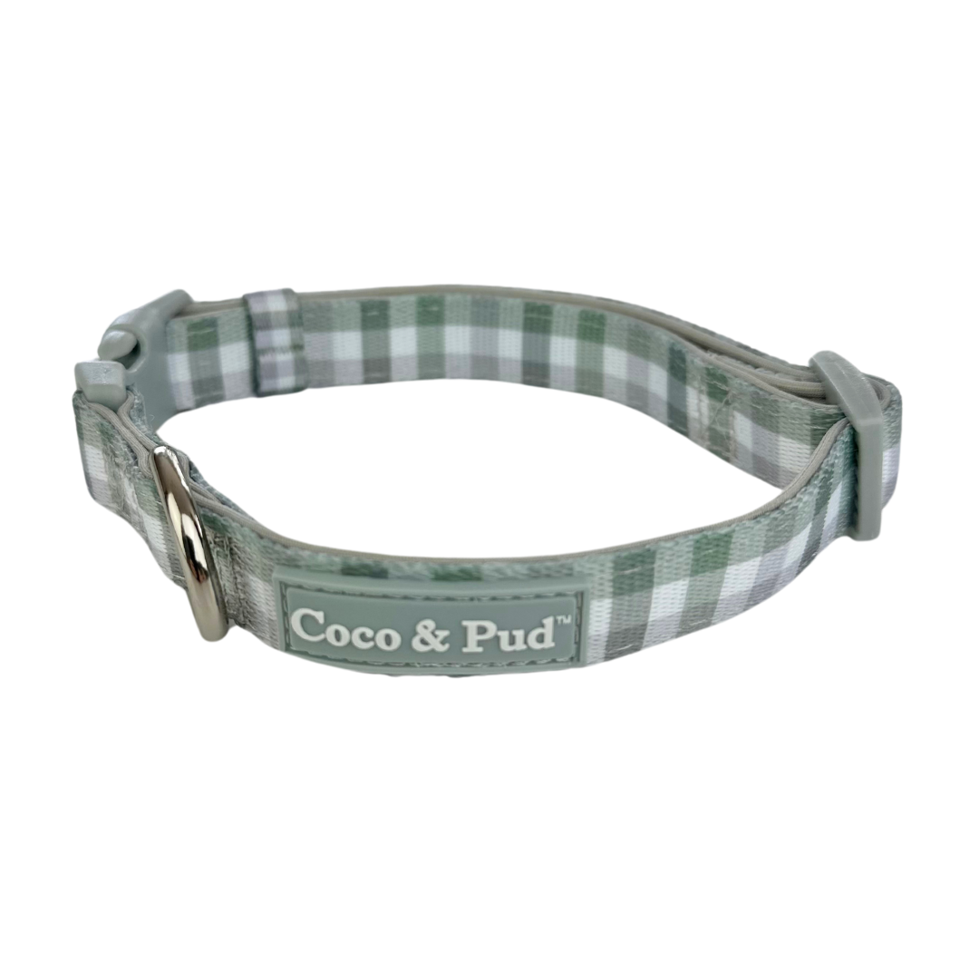 Coco & Pud Gingham olive grey dog collar