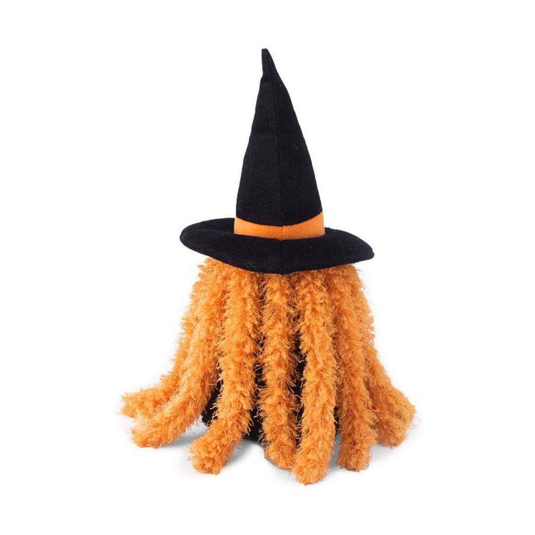 Coco & Pud Halloween-themed plush dog toy with a black witch hat and orange hair - Zippy Paws