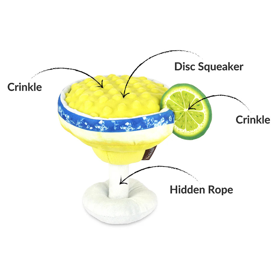 Coco & Pud Happy Hour Margarita Cocktail dog toy details - P.L.A.Y Toys