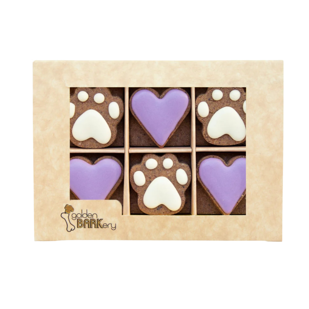 Golden Barkery Paw & Heart Pup Biscuit Dog Treats - 12 Dog Biscuits Box - Purple