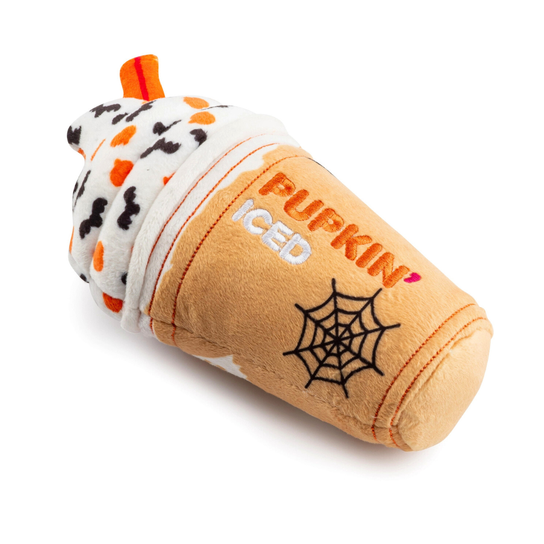 Coco & Pud Pupkin Donut Halloween Iced Cup Dog Toy side view - Haute Diggity Dog