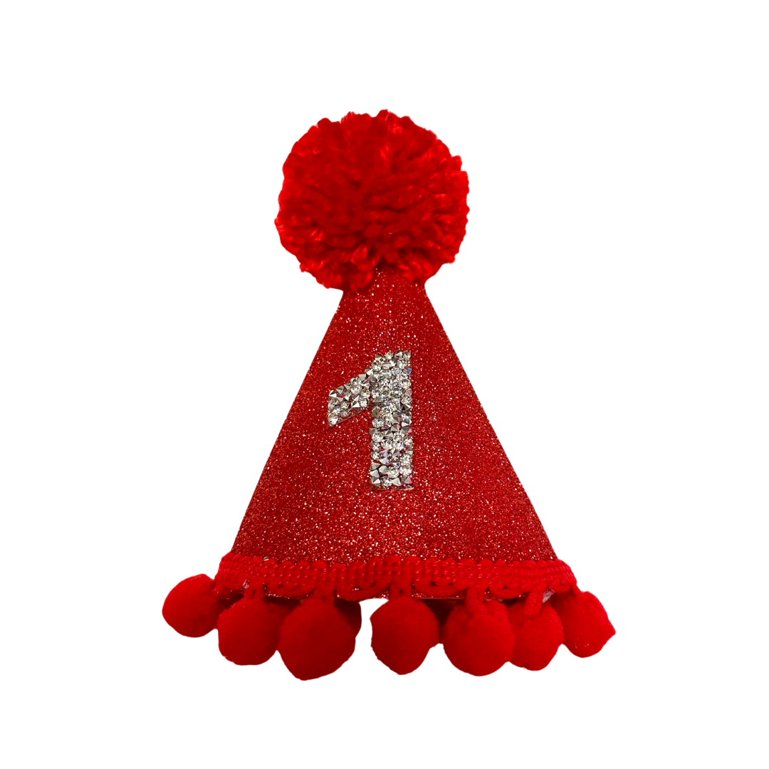 Coco & Pud Red & Silver Number Birthday Dog Party Hat