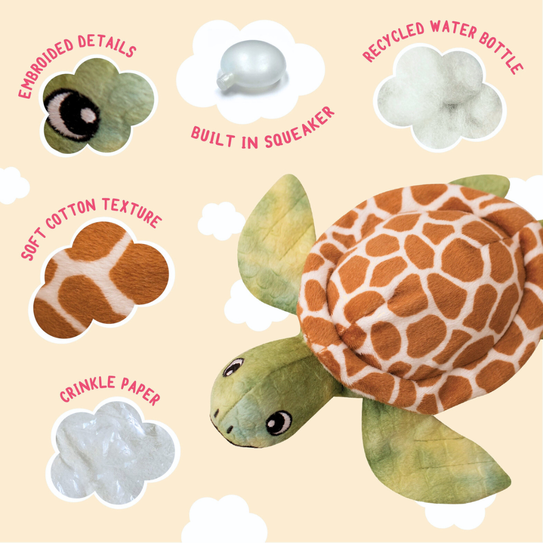 Coco & Pud Shelldon The Turtle Dog Toy details - Snug Arooz