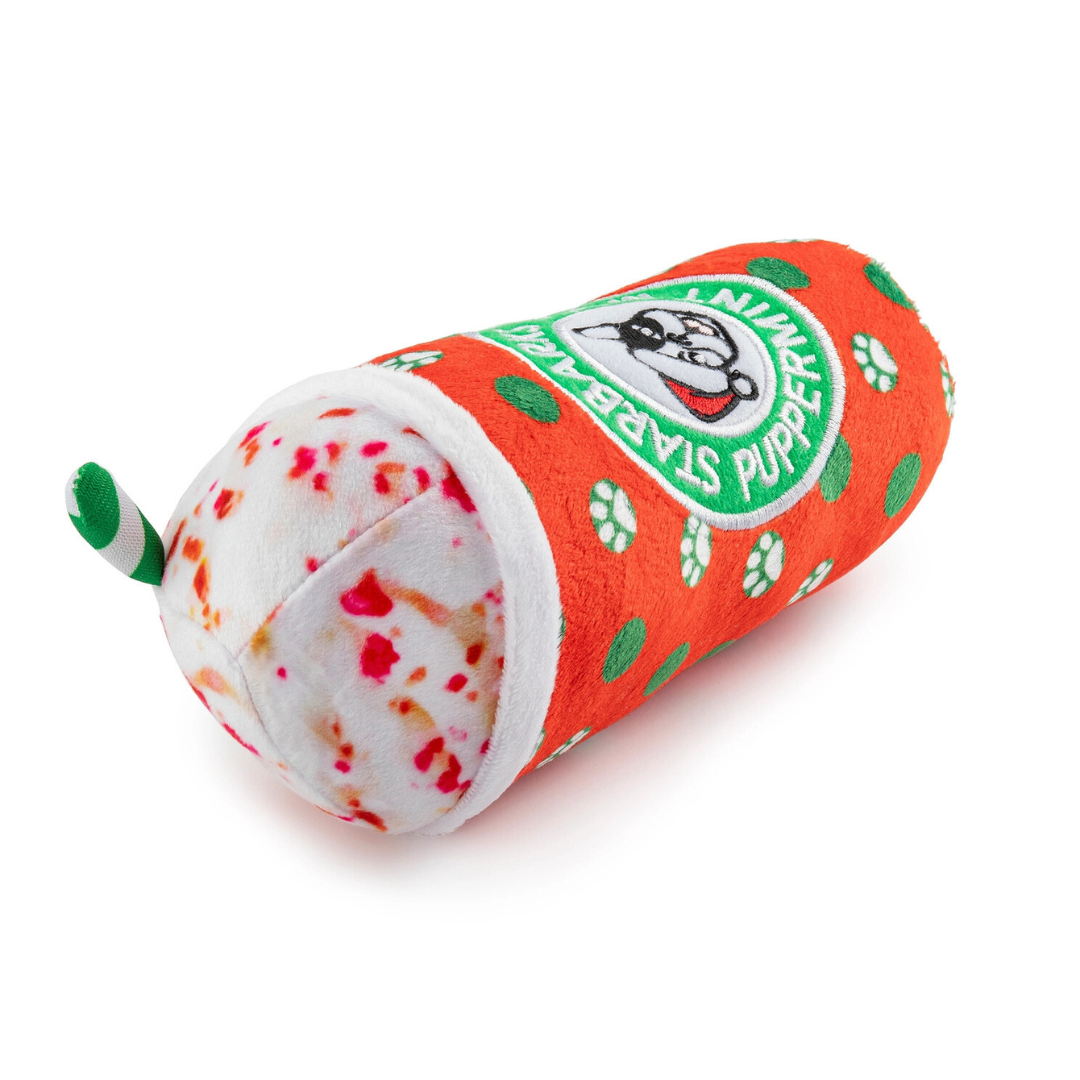 Coco & Pud Starbarks Puppermint Mocha – Holiday Dots Cup Dog Toy side view - Haute Diggity Dog