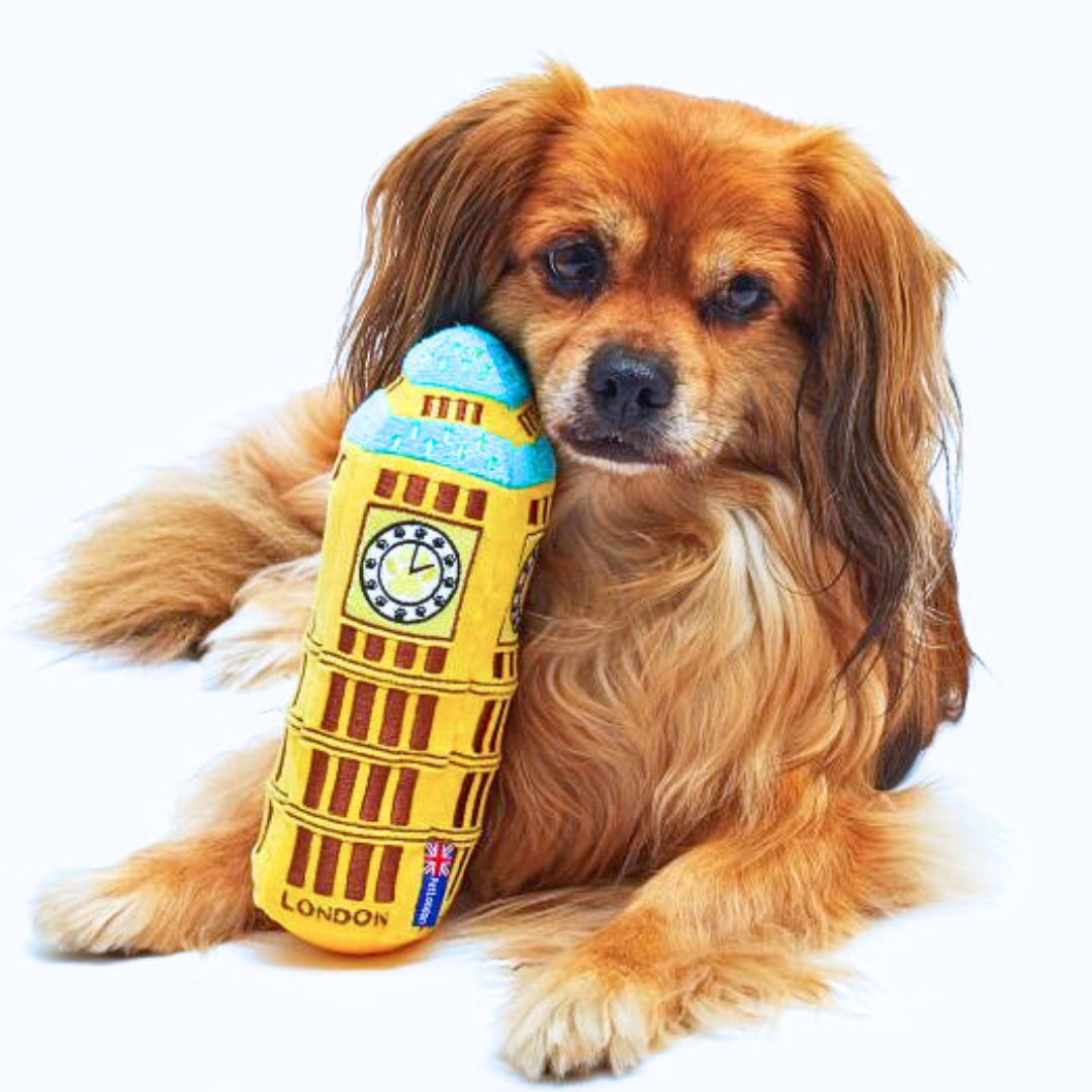 Coco & Pud Big Ben UK Themed Plush Dog Toy with dog- Pet London