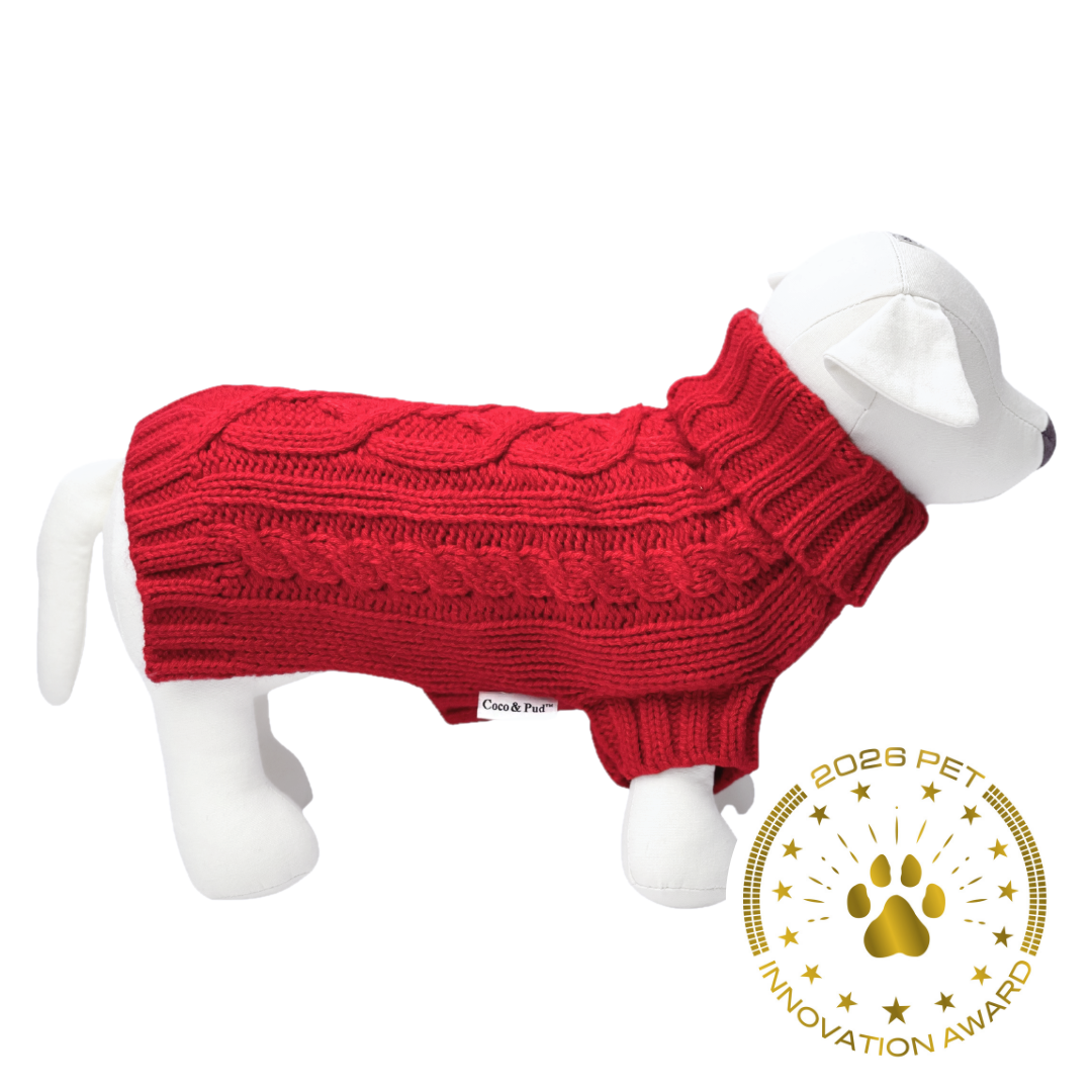 Coco & Pud Barn Red Coco Cable wool dog jumper