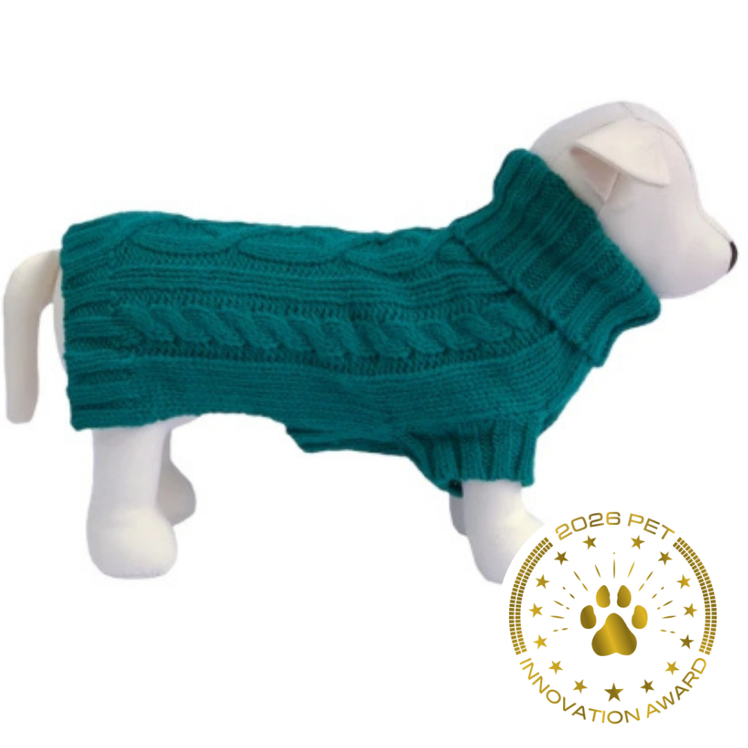 Coco & Pud Teal Coco Cable wool dog jumper