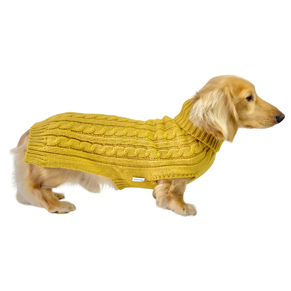 NEW! Coco & Pud Dachshund Cable Dog Sweater/ Dog Jumper - Ochre