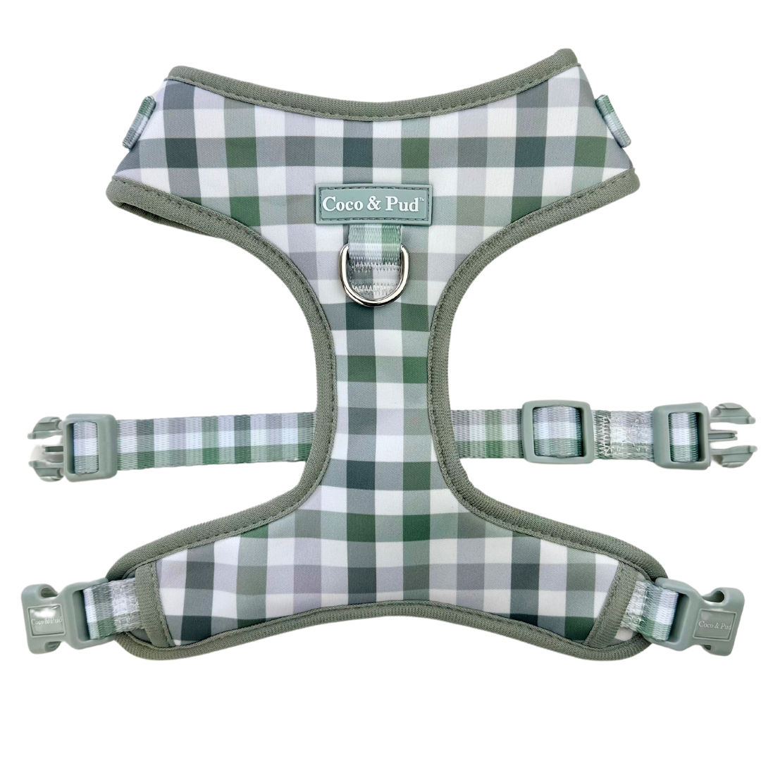 Gingham Olive Grey Adjustable Dog Harness