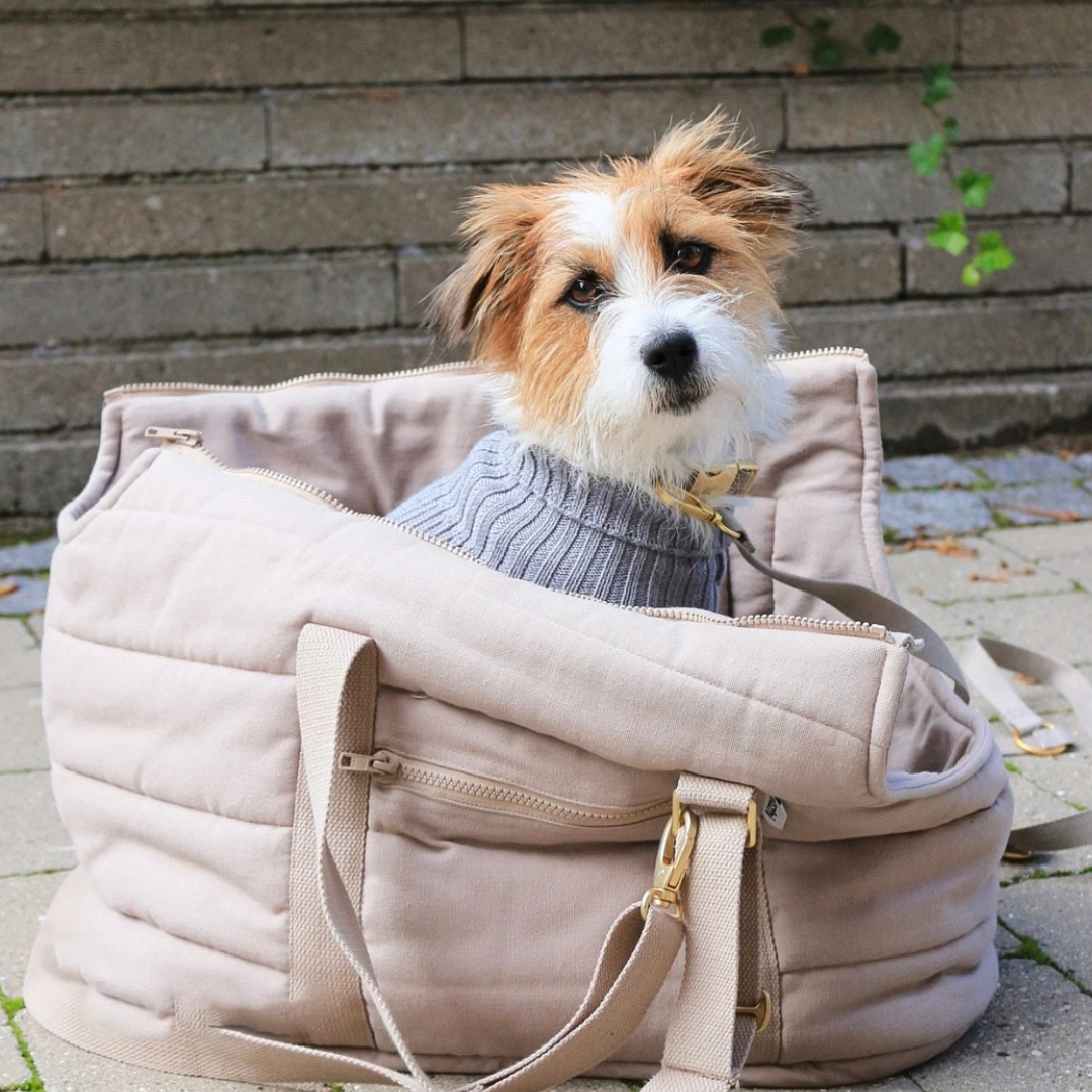 Coco & Pud Pet/ Puppy carrier bag with adjustable handles and Jack Russell dog inside - Tadazhi