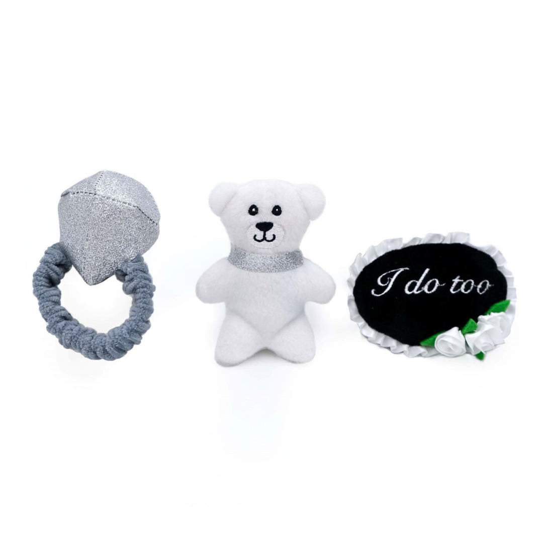 Coco & Pud  ontents of Wedding Ring Box plush interactive dog toy - Zippy Paws