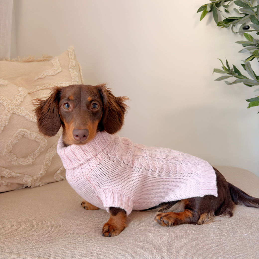 Coco &amp; Pud Coco Cable Dog Sweater/ Dog Jumper - Blush Pink