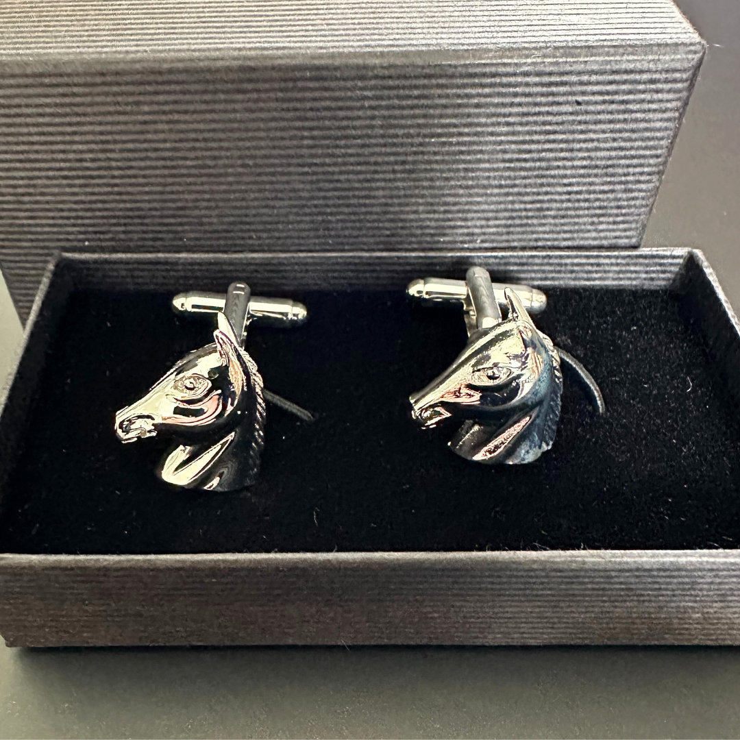 Coco & Pud Silver horse head cufflinks in gift box