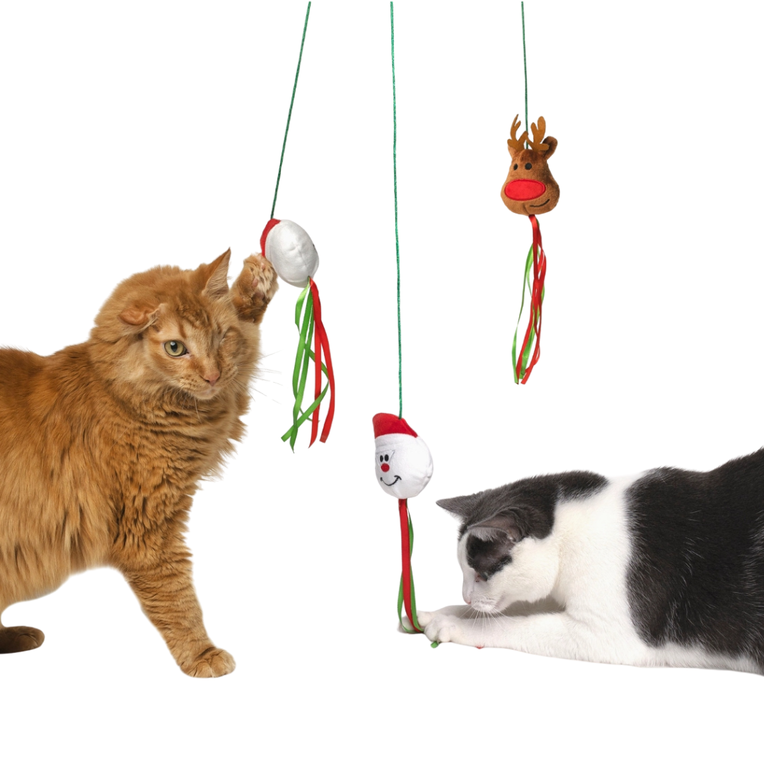 Midlee Christmas Tree, Snowman, and Reindeer Cat Wands (Set of 3)