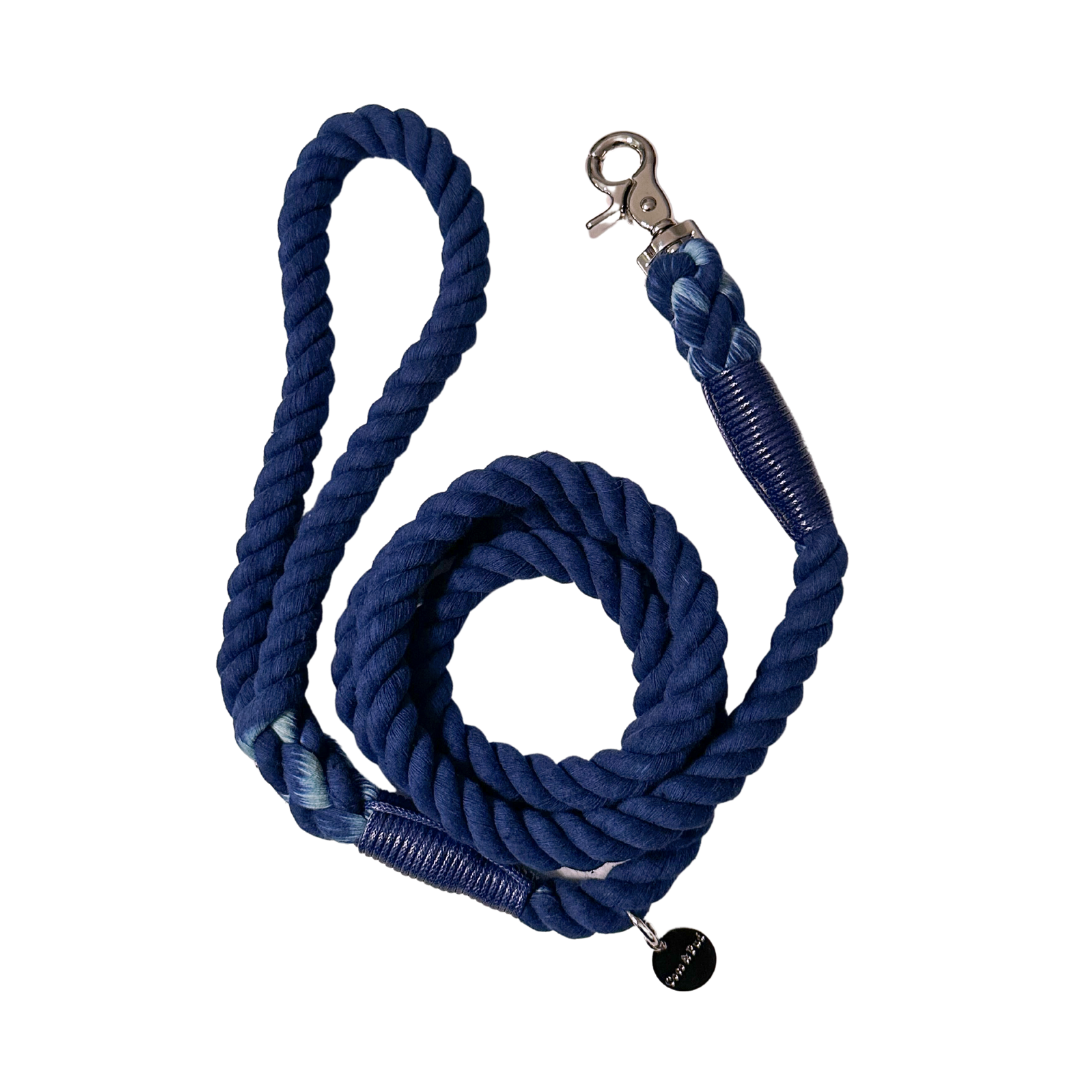 Coco & Pud - Navy rope lead with silver metal hardware or walking your dog