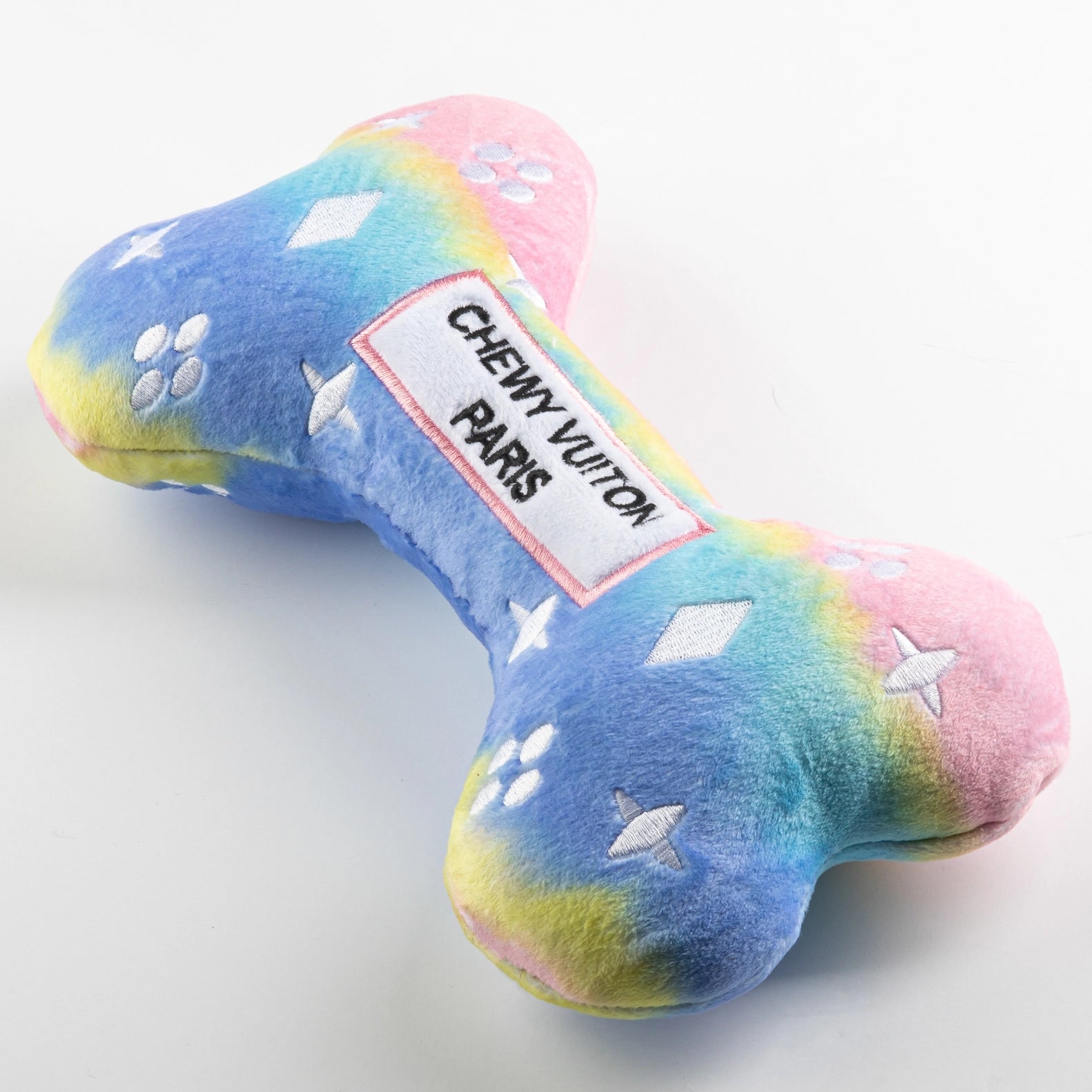 Coco & Pud Pink Ombre Chewy Vuiton Paris plush Dog Bone angle view - Haute Diggity Dog
