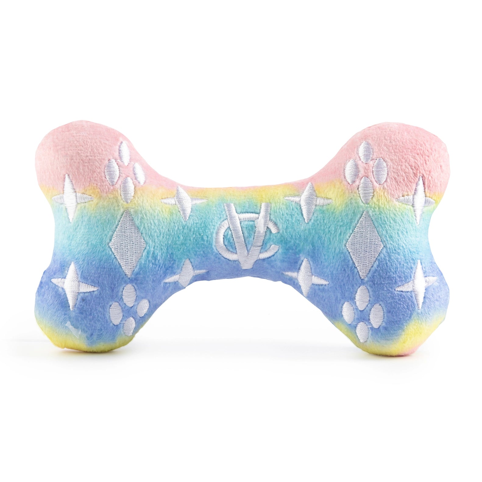 Coco & Pud Pink Ombre Chewy Vuiton Paris plush Dog Bone aeverse side  - Haute Diggity Dog